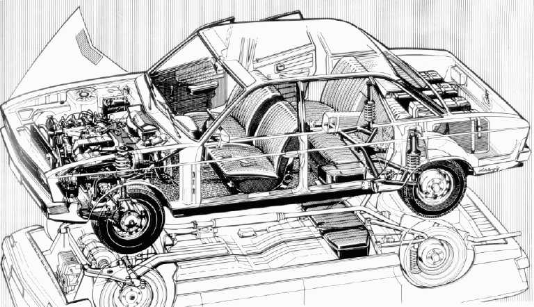 The VW K70 outside 1973 and inside 1970 artist's view 1970 